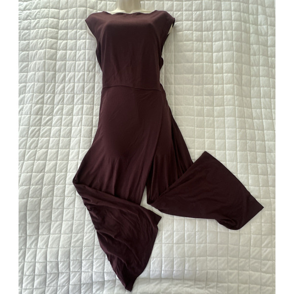 EILEEN FISHER Jumpsuit Womens Large Brown Cropped Wide Leg Jersey Knit Stretch - Picture 1 of 13